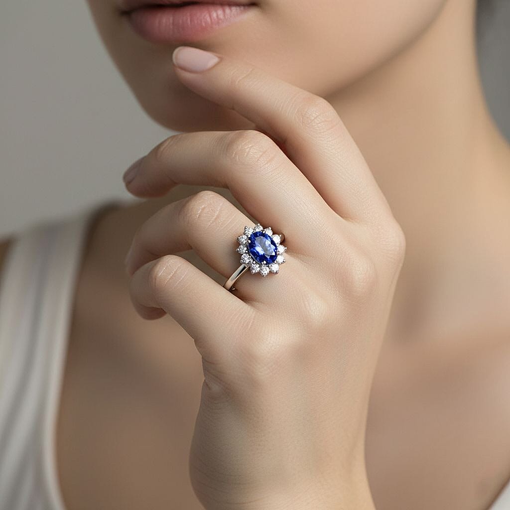 AAA Tanzanite & Lab Grown Diamond (SI/GH) Halo Ring in Rhodium Overlay Sterling Silver 1.30 Ct._8504911_2