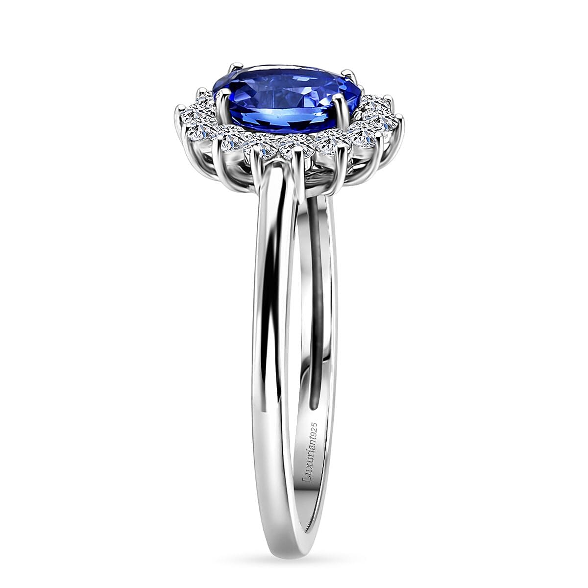 AAA Tanzanite, Lab Grown Diamond Halo Ring in Rhodium Overlay Sterling Silver 1.30 Ct. (SI-GH) V32531097 4