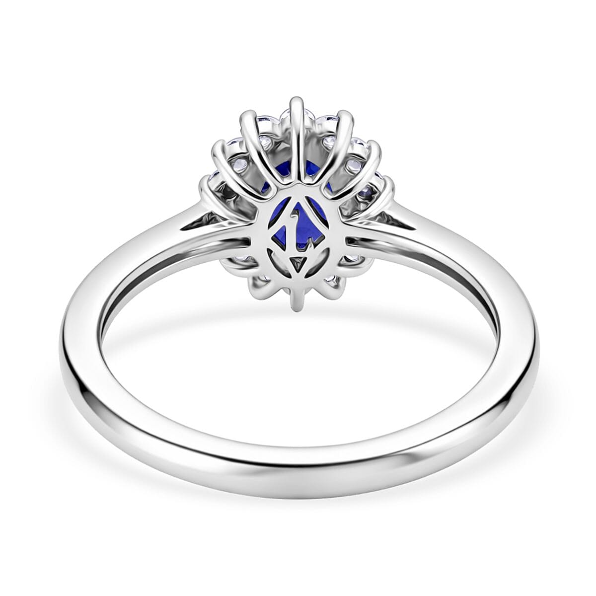AAA Tanzanite, Lab Grown Diamond Halo Ring in Rhodium Overlay Sterling Silver 1.30 Ct. (SI-GH) V32531097 5