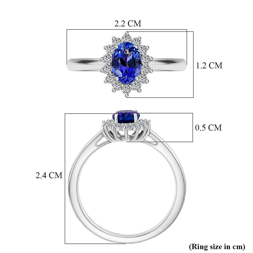 AAA Tanzanite & Lab Grown Diamond (SI/GH) Halo Ring in Rhodium Overlay Sterling Silver 1.30 Ct._8504911_5