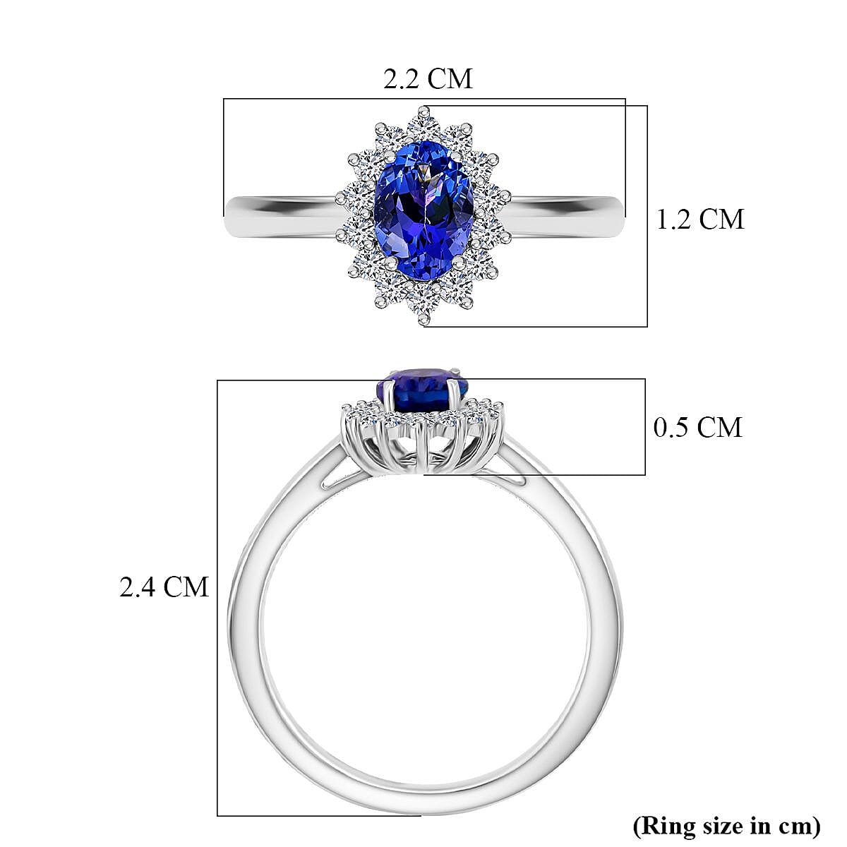 AAA Tanzanite, Lab Grown Diamond Halo Ring in Rhodium Overlay Sterling Silver 1.30 Ct. (SI-GH) V32531097 6