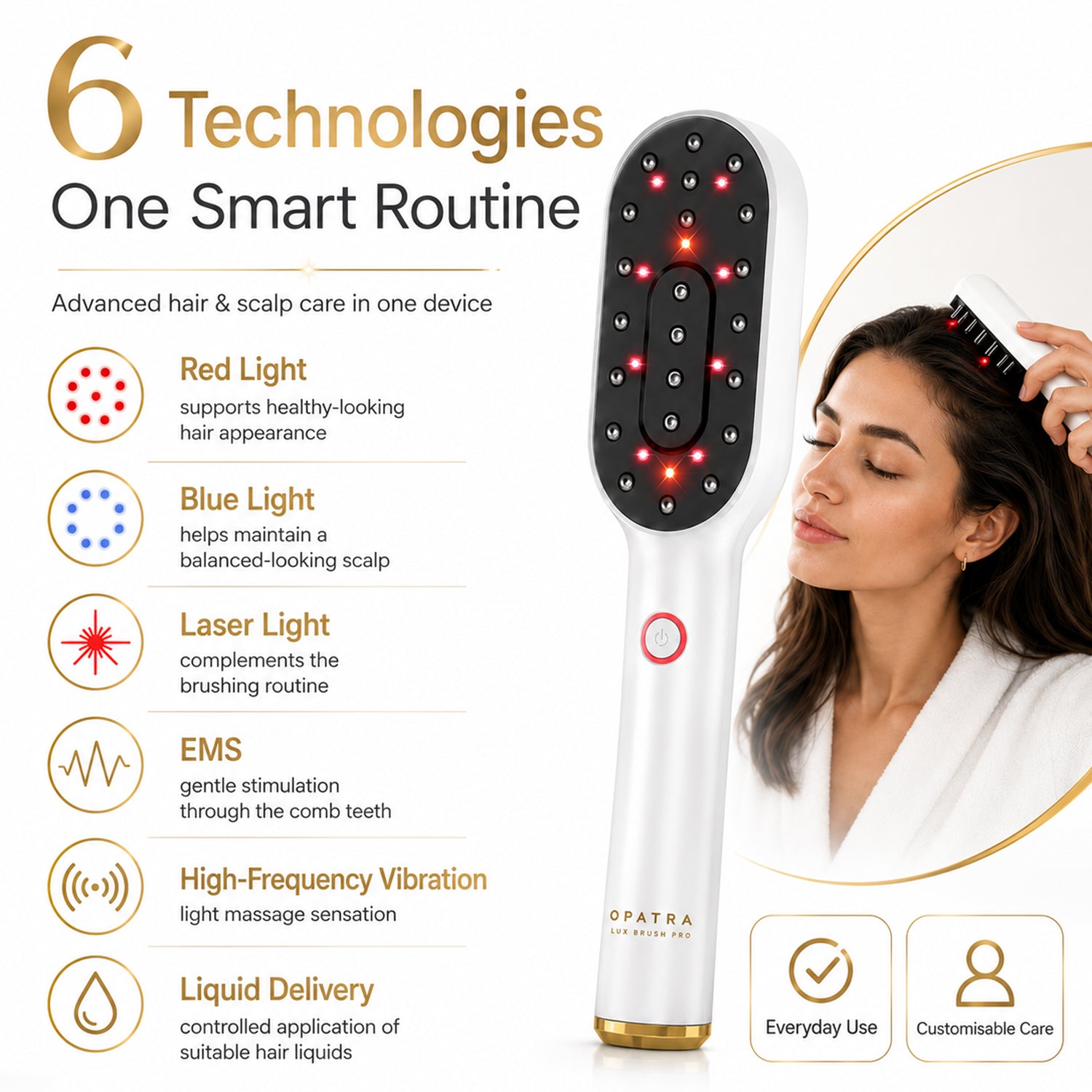 Opatra Lux Brush Pro with EMS, Red, Blue &amp; Laser Light Technology for Hair Care (Lifetime Warranty) 8505207 2