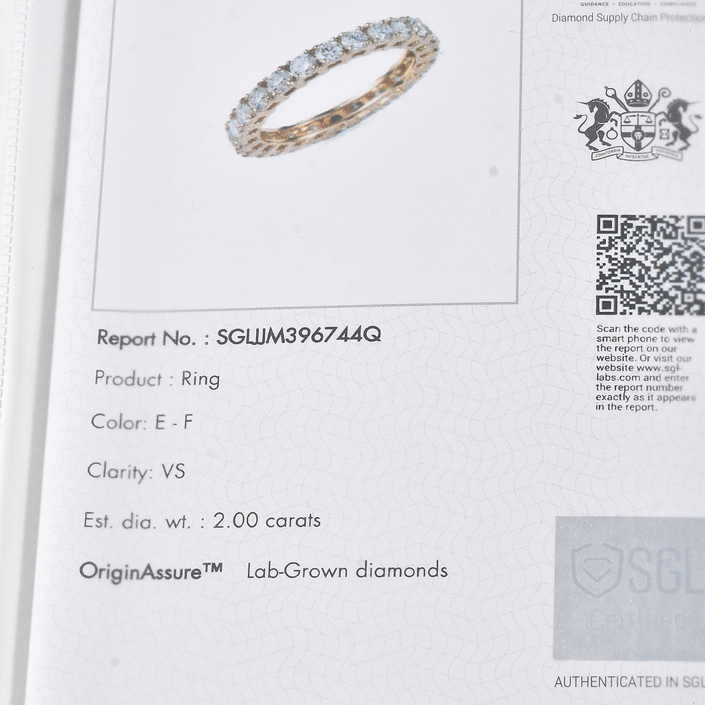 Luxuriant 9K Yellow Gold SGL Certified VS-E/F Lab Grown Diamond  Band Ring 2.07 Ct,_8505574_7