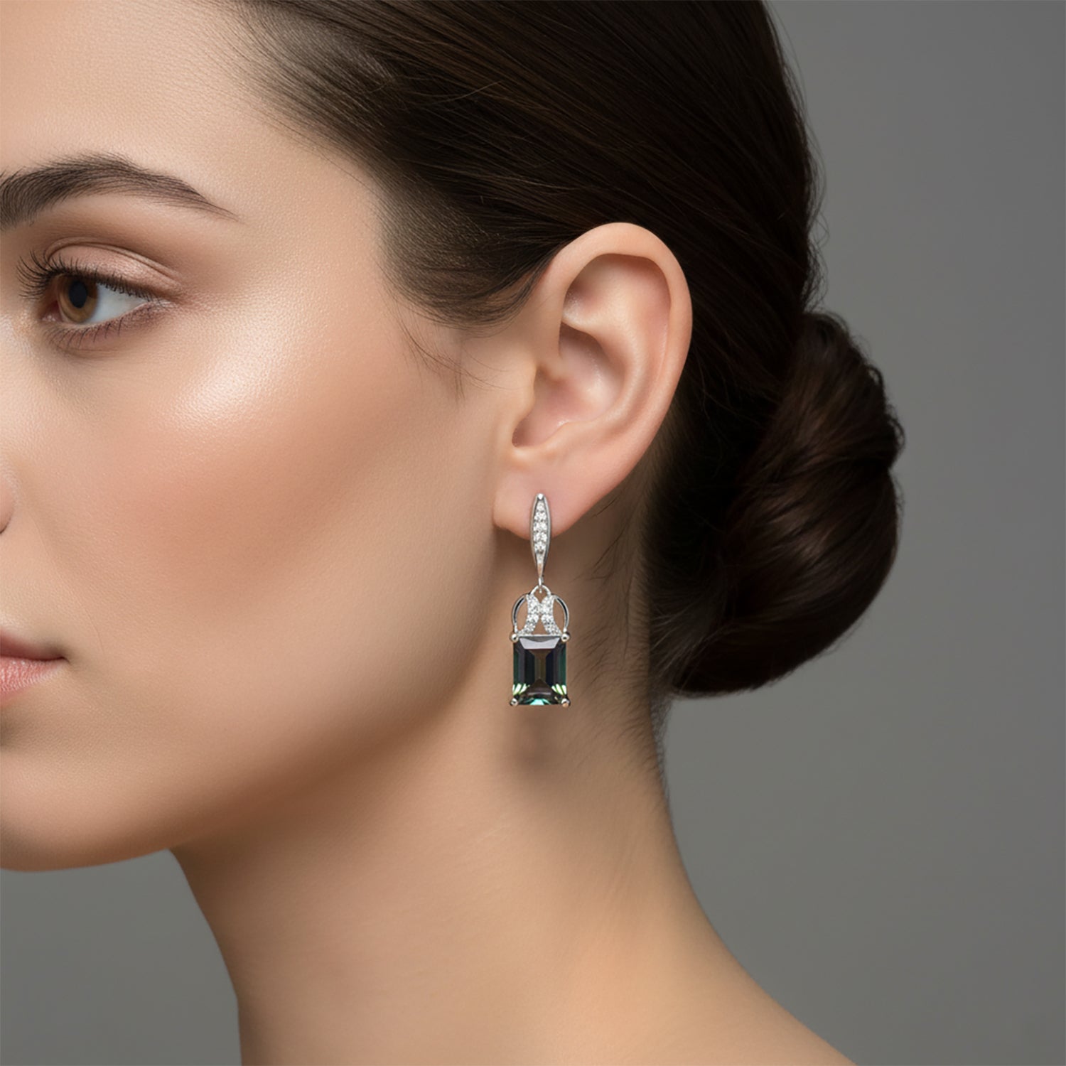 D'Joy Mystic Topaz, White Zircon Dangling Earring with Push Back in Rhodium Overlay Sterling Silver 4.06 Ct. V32490762 2