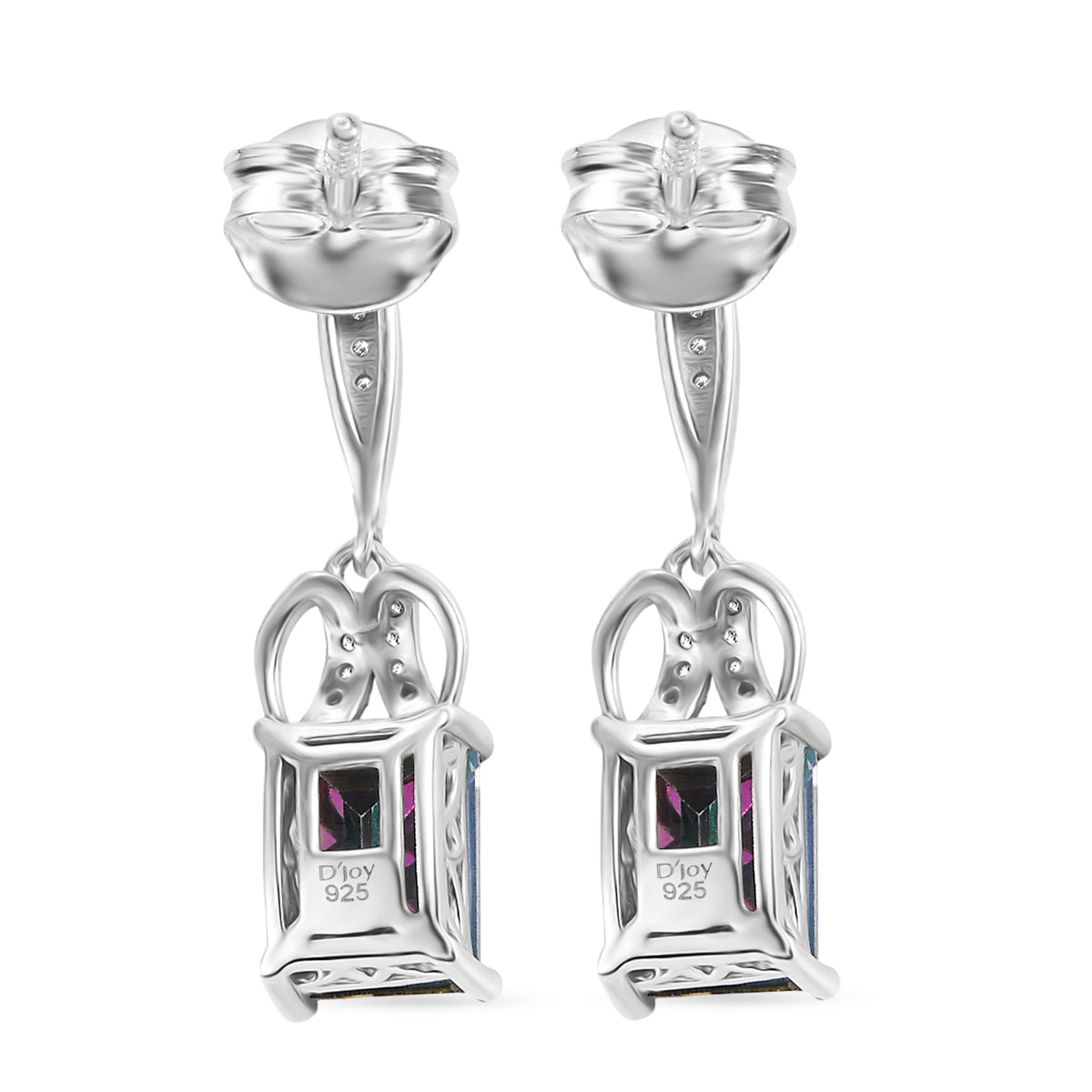 D'Joy Mystic Topaz, White Zircon Dangling Earring with Push Back in Rhodium Overlay Sterling Silver 4.06 Ct. V32490762 5