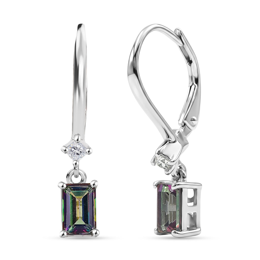 D'Joy Mystic Topaz & White Zircon Solitaire Lever Back Earring in Platinum Overlay Sterling Silver 1.50 Ct._8505711