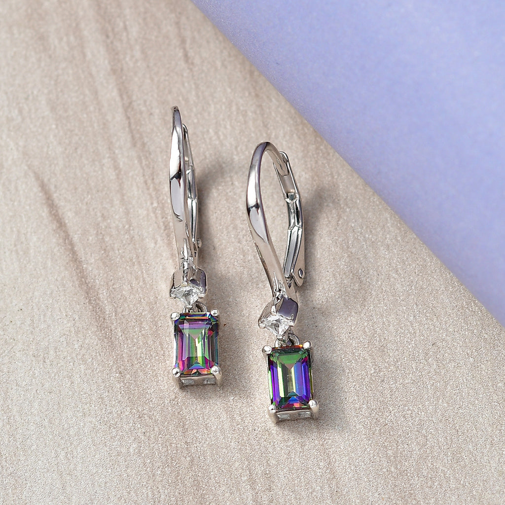 D'Joy Mystic Topaz & White Zircon Solitaire Lever Back Earring in Platinum Overlay Sterling Silver 1.50 Ct._8505711_2