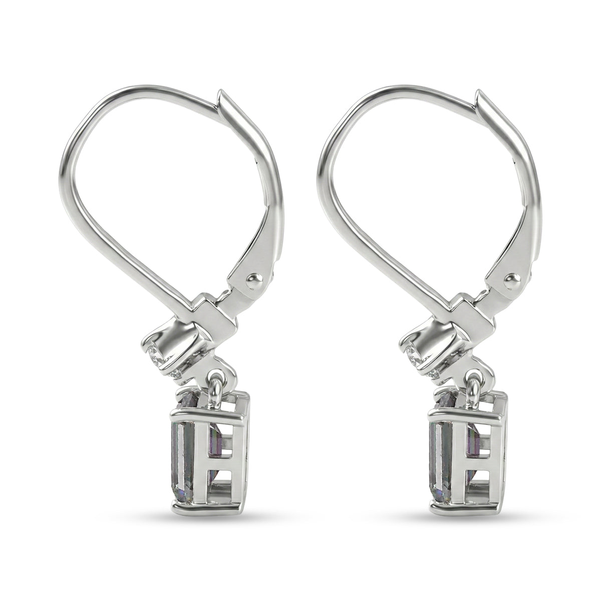 D'Joy Mystic Topaz, White Zircon Solitaire Lever Back Earring in Platinum Overlay Sterling Silver 1.50 Ct. V32515910 4