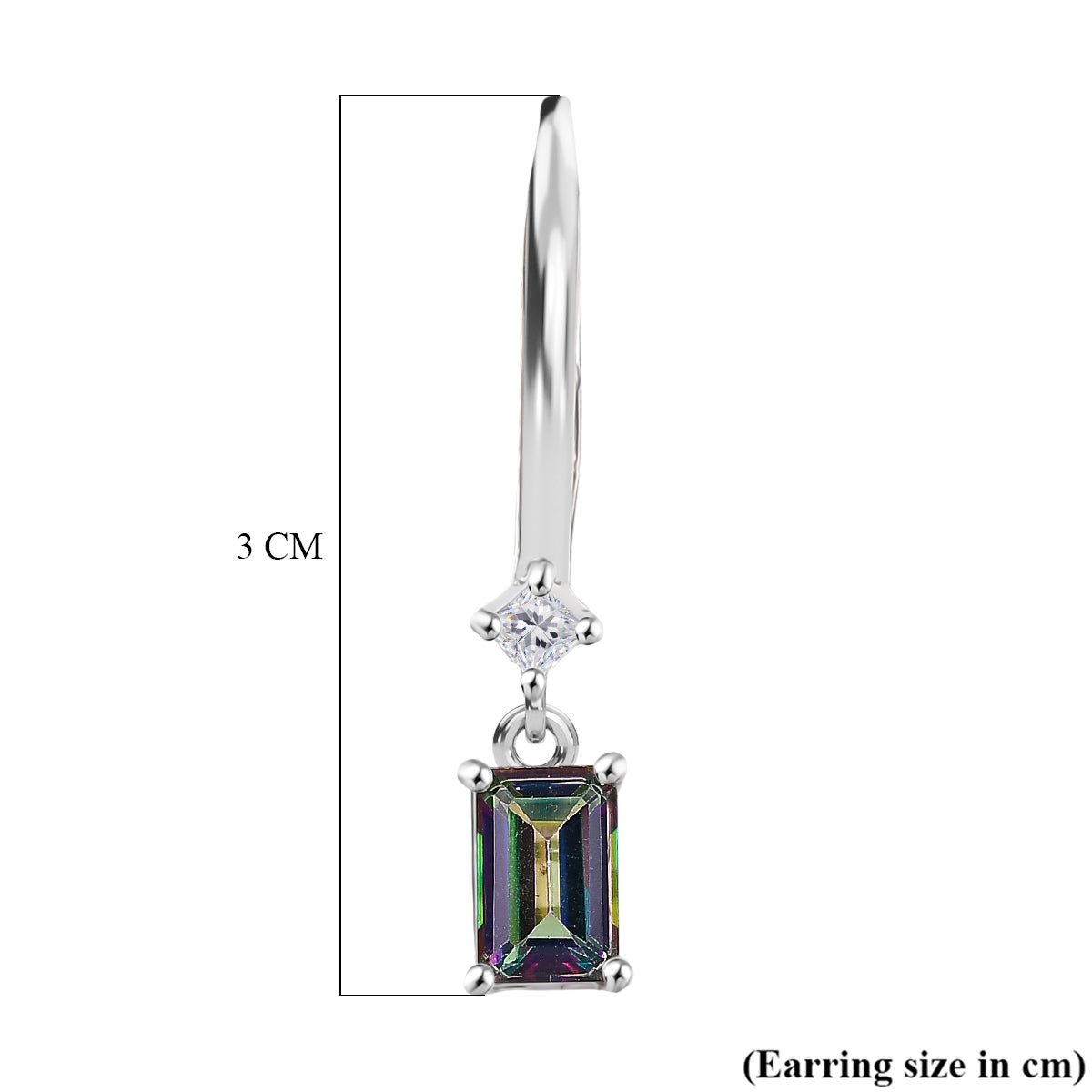 D'Joy Mystic Topaz, White Zircon Solitaire Lever Back Earring in Platinum Overlay Sterling Silver 1.50 Ct. V32515910 6