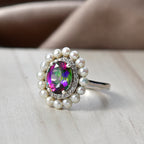 D'Joy Mystic Topaz, Fresh Water Pearl & White Zircon Ring in Rhodium Overlay Sterling Silver 3.85  Ct._8505713_2