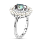 D'Joy Mystic Topaz, Fresh Water Pearl & White Zircon Ring in Rhodium Overlay Sterling Silver 3.85  Ct._8505713_3