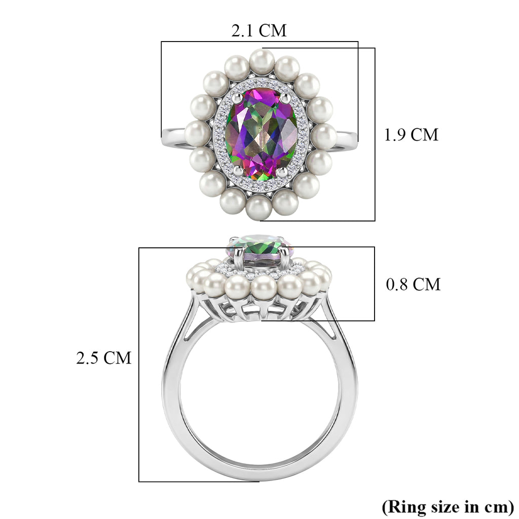 D'Joy Mystic Topaz, Fresh Water Pearl & White Zircon Ring in Rhodium Overlay Sterling Silver 3.85  Ct._8505713_5