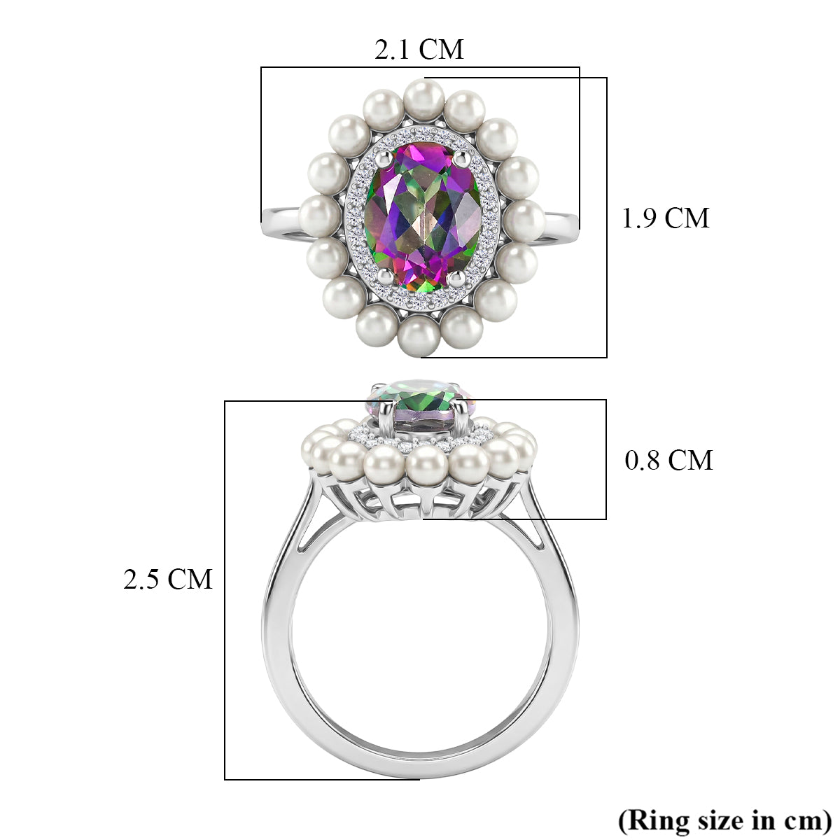 D'Joy Mystic Topaz, Fresh Water Pearl &amp; White Zircon Ring in Rhodium Overlay Sterling Silver 3.85  Ct. 8505713 6