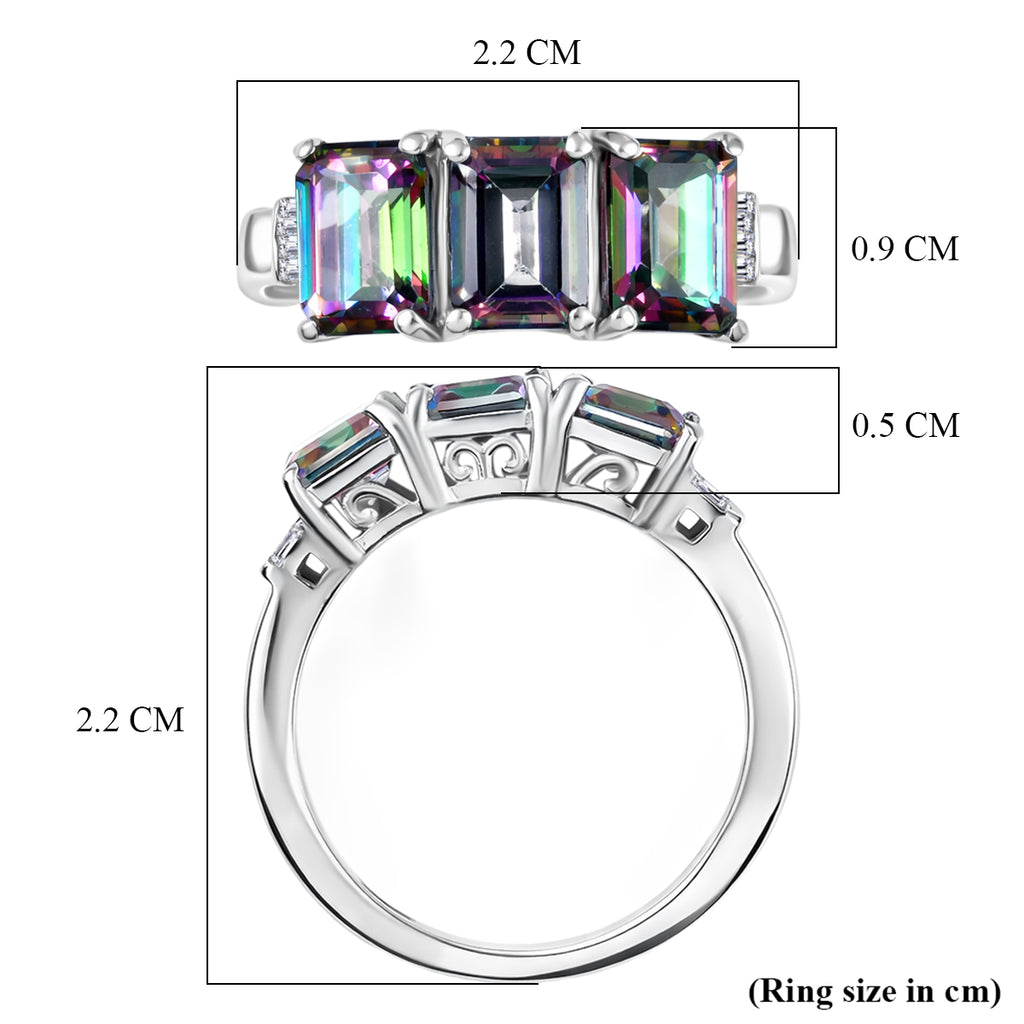 D'Joy Mystic Topaz & Natural White Diamond 3 Stone Ring in Rhodium Overlay Sterling Silver 3.50 Ct._8505756_5