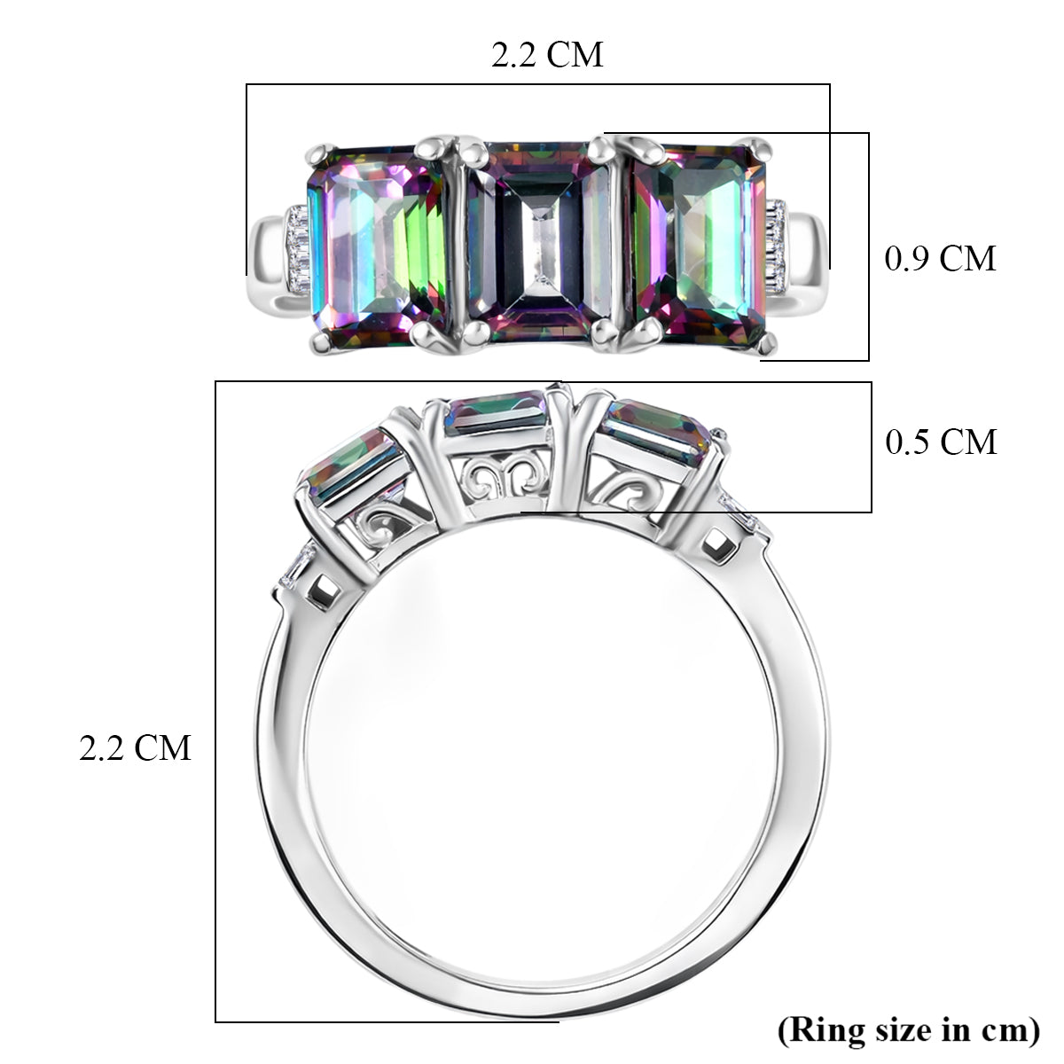 D'Joy Mystic Topaz &amp; Natural White Diamond 3 Stone Ring in Rhodium Overlay Sterling Silver 3.50 Ct. V32520472 6