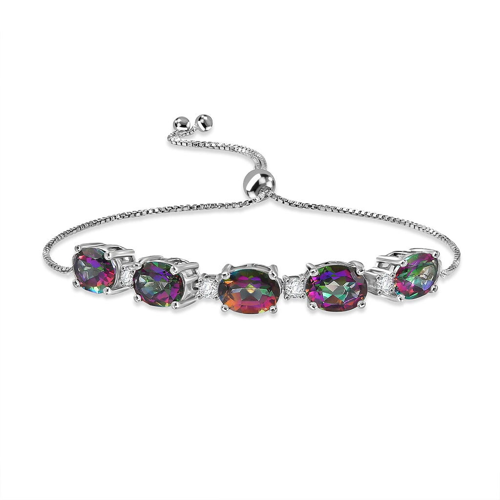 D'Joy Mystic Topaz & White Zircon Adjustable Bracelet (Size - 10.5) in Rhodium Overlay Sterling Silver 7.71 Ct._8505765