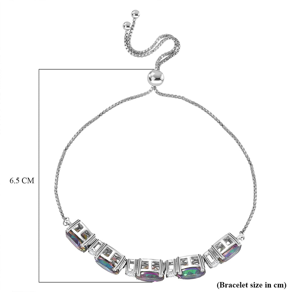 D'Joy Mystic Topaz & White Zircon Adjustable Bracelet (Size - 10.5) in Rhodium Overlay Sterling Silver 7.71 Ct._8505765_4