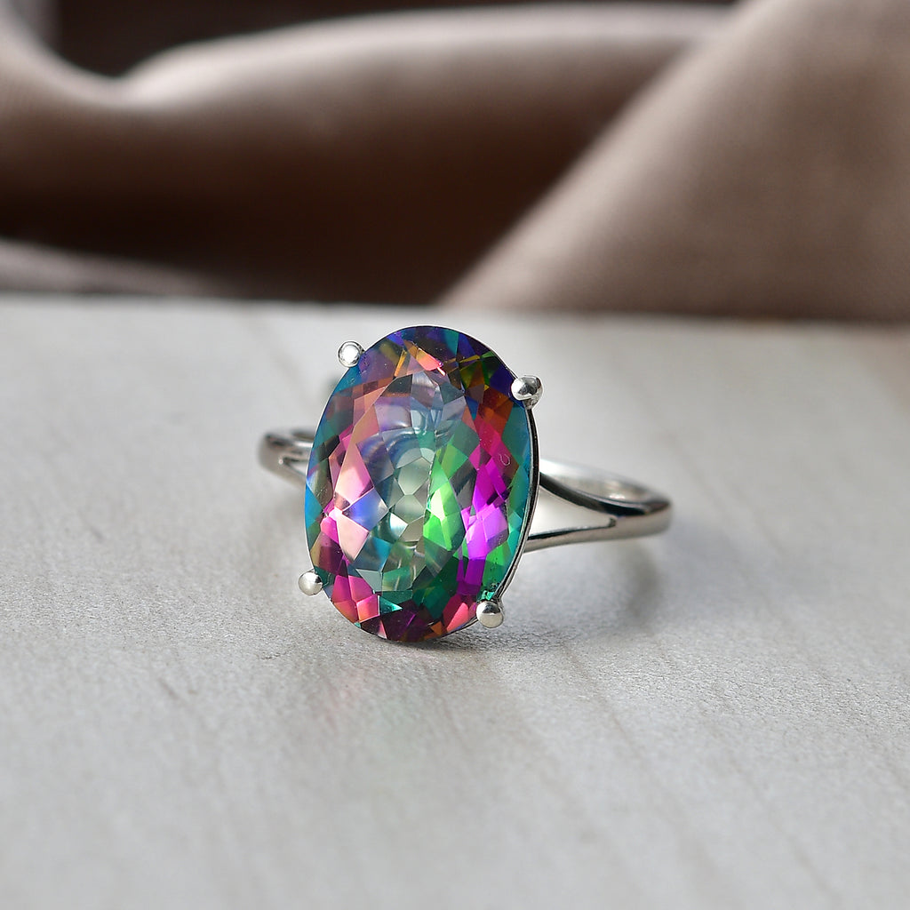 D'Joy Mystic Topaz Solitaire Ring in Rhodium Overlay Sterling Silver  7.25 Ct._8505780_2