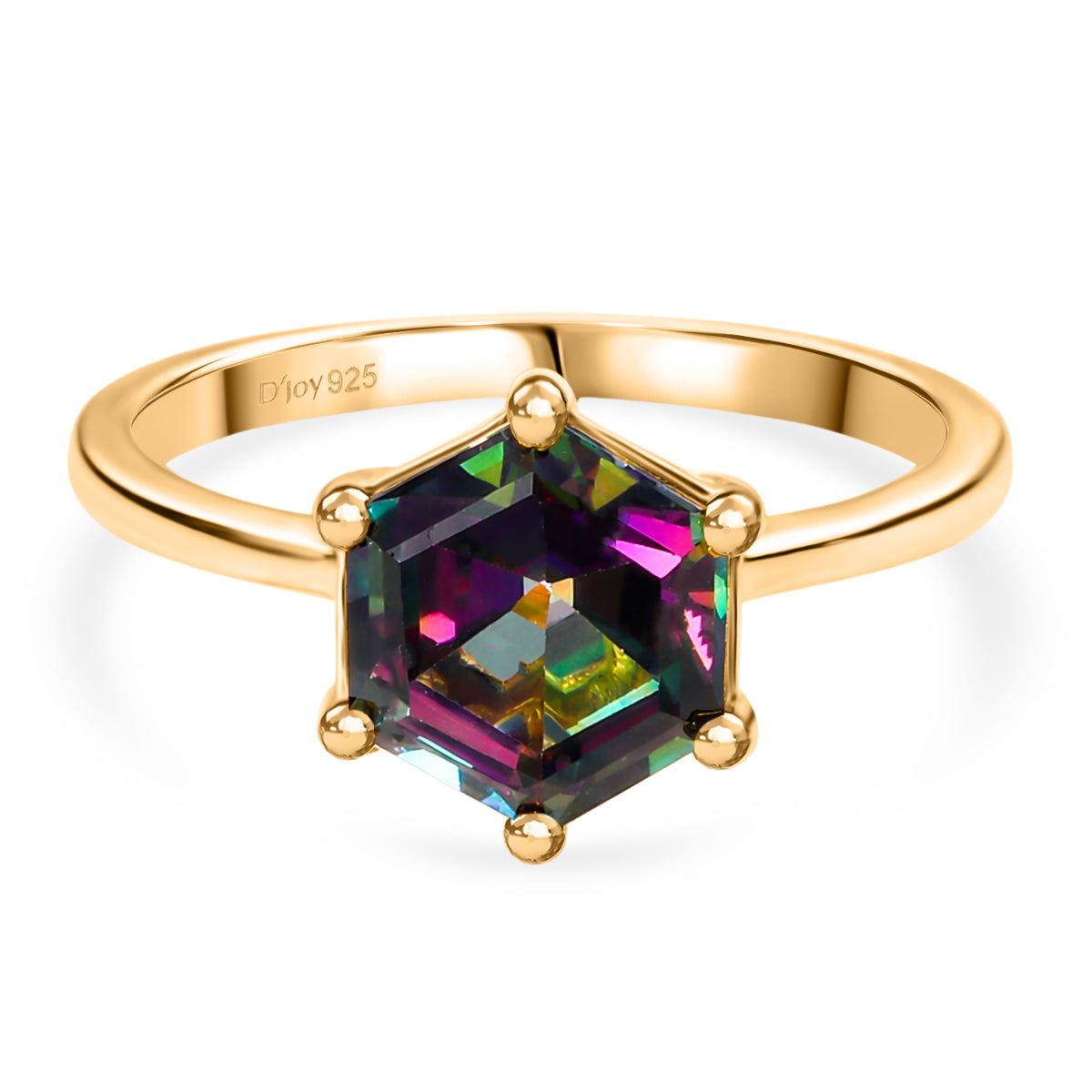 D'Joy Mystic Topaz Solitaire Ring in Yellow Gold Plated Sterling Silver 2.97 Ct. V32365776 0