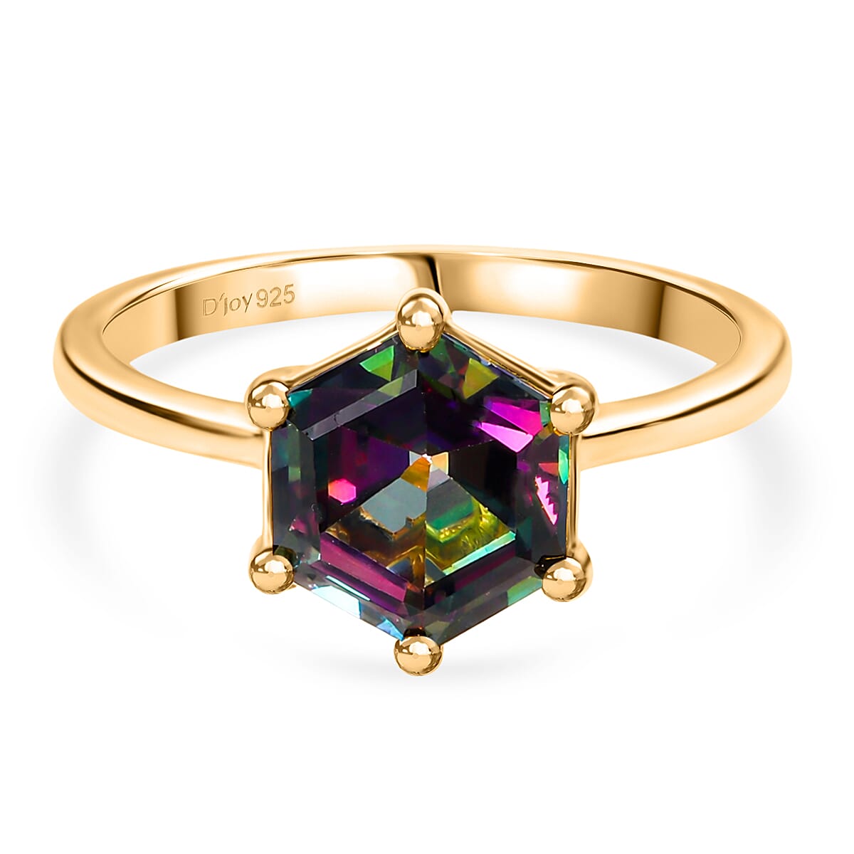 D'Joy Mystic Topaz Solitaire Ring in Yellow Gold Plated Sterling Silver 2.97 Ct. V32490467 0