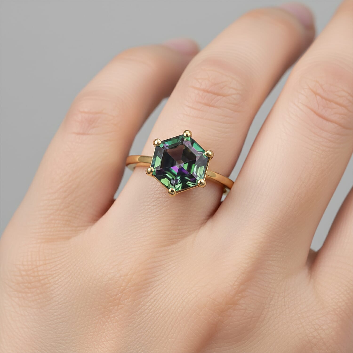 D'Joy Mystic Topaz Solitaire Ring in Yellow Gold Plated Sterling Silver 2.97 Ct. V32490467 2
