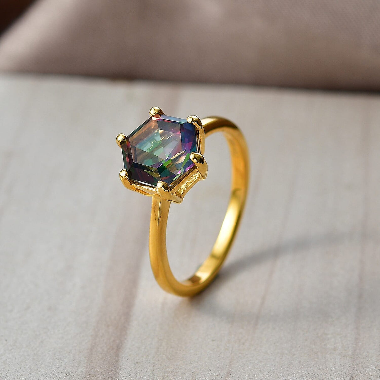 D'Joy Mystic Topaz Solitaire Ring in Yellow Gold Plated Sterling Silver 2.97 Ct. V32490467 3