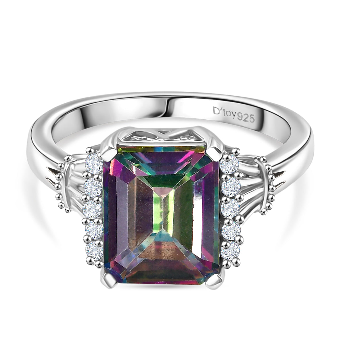 D'Joy Mystic Topaz &amp; White Zircon Ring in Rhodium Overlay Sterling Silver 4.47 Ct. V32561034 0