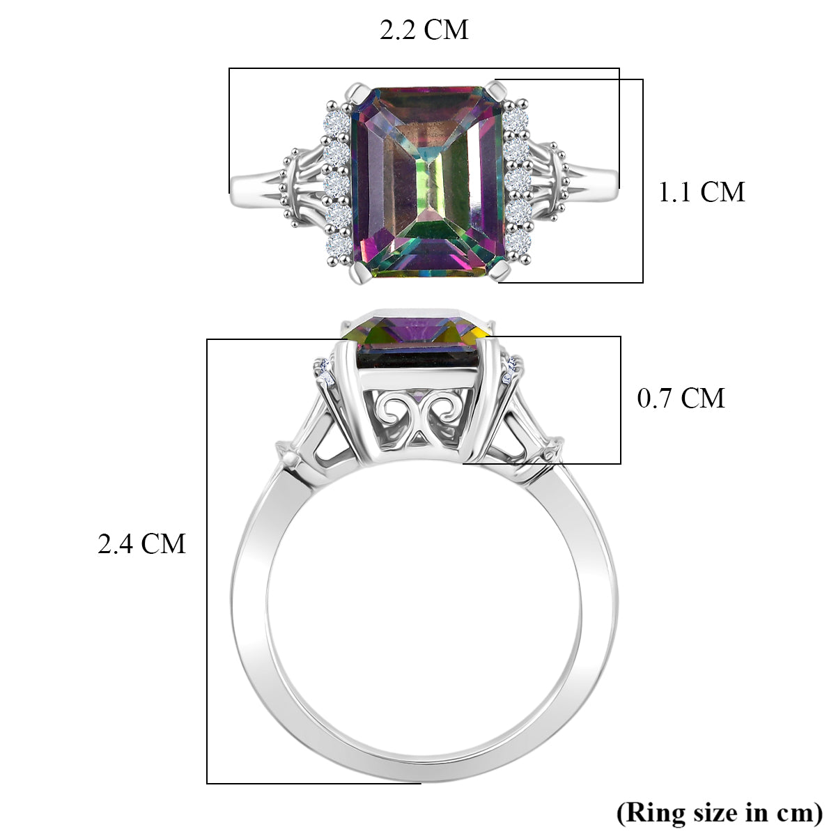 D'Joy Mystic Topaz &amp; White Zircon Ring in Rhodium Overlay Sterling Silver 4.47 Ct. V32607056 6