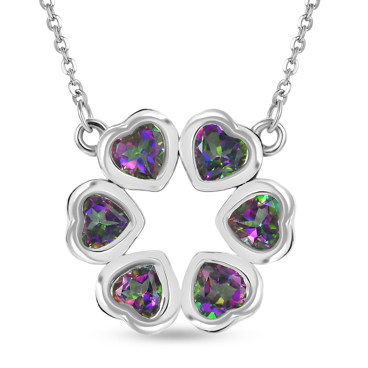 D'Joy Mystic Topaz Floral Heart Cluster Necklace (Size - 20) with Lobster Clasp in Rhodium Overlay Sterling Silver 1.81 Ct. V32527931 0