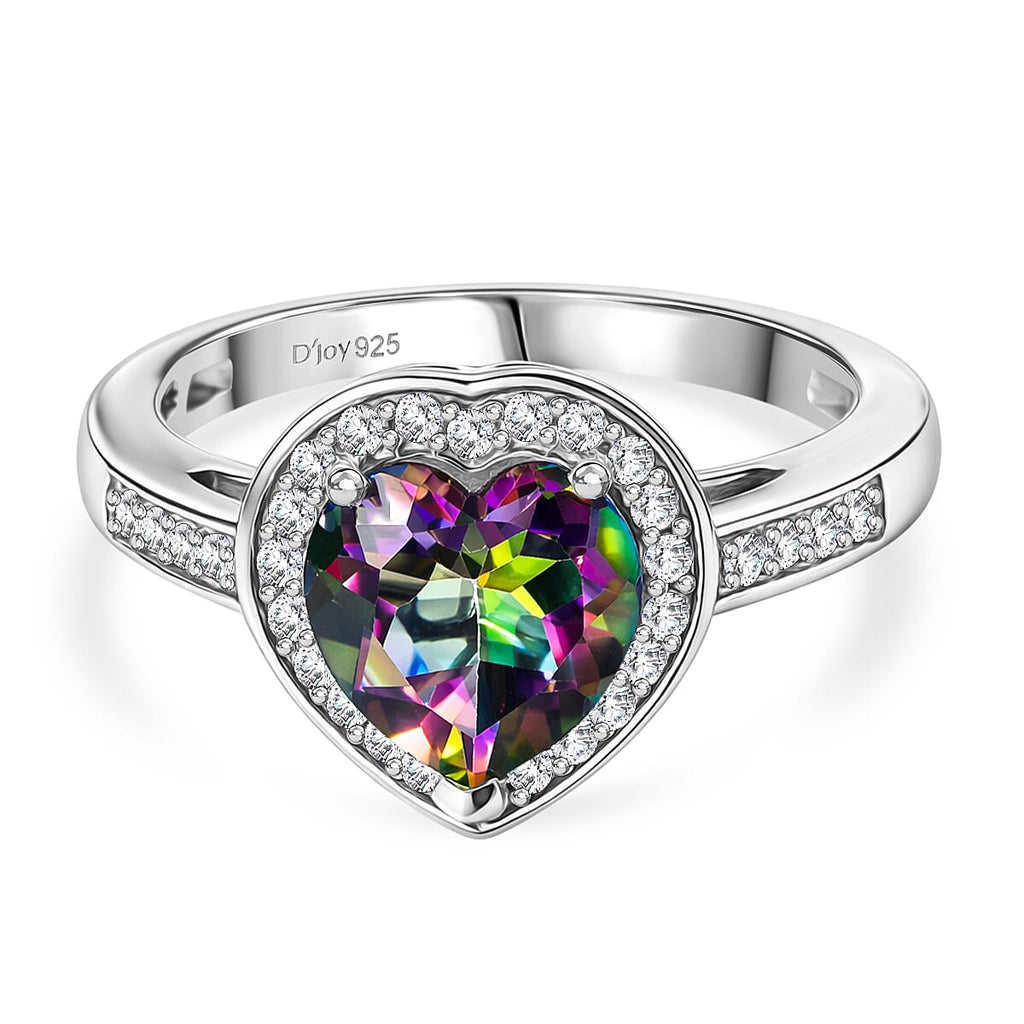 D'Joy Mystic Topaz & White Zircon Heart Ring in Rhodium Overlay Sterling Silver 2.45 Ct._8505840