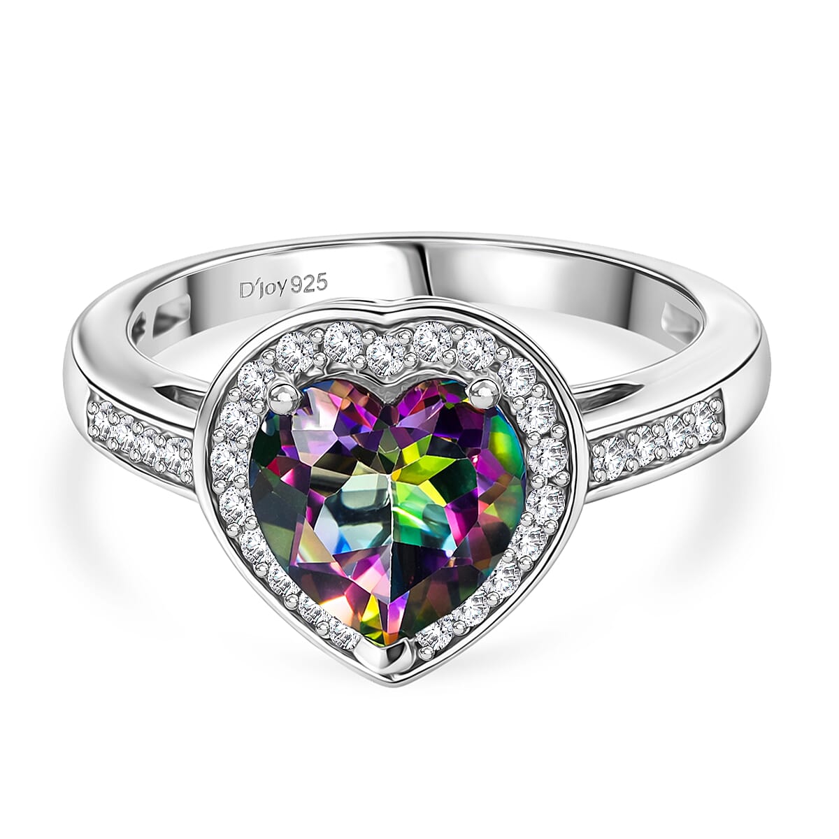 D'Joy Mystic Topaz &amp; White Zircon Heart Ring in Rhodium Overlay Sterling Silver 2.45 Ct. V32514110 0