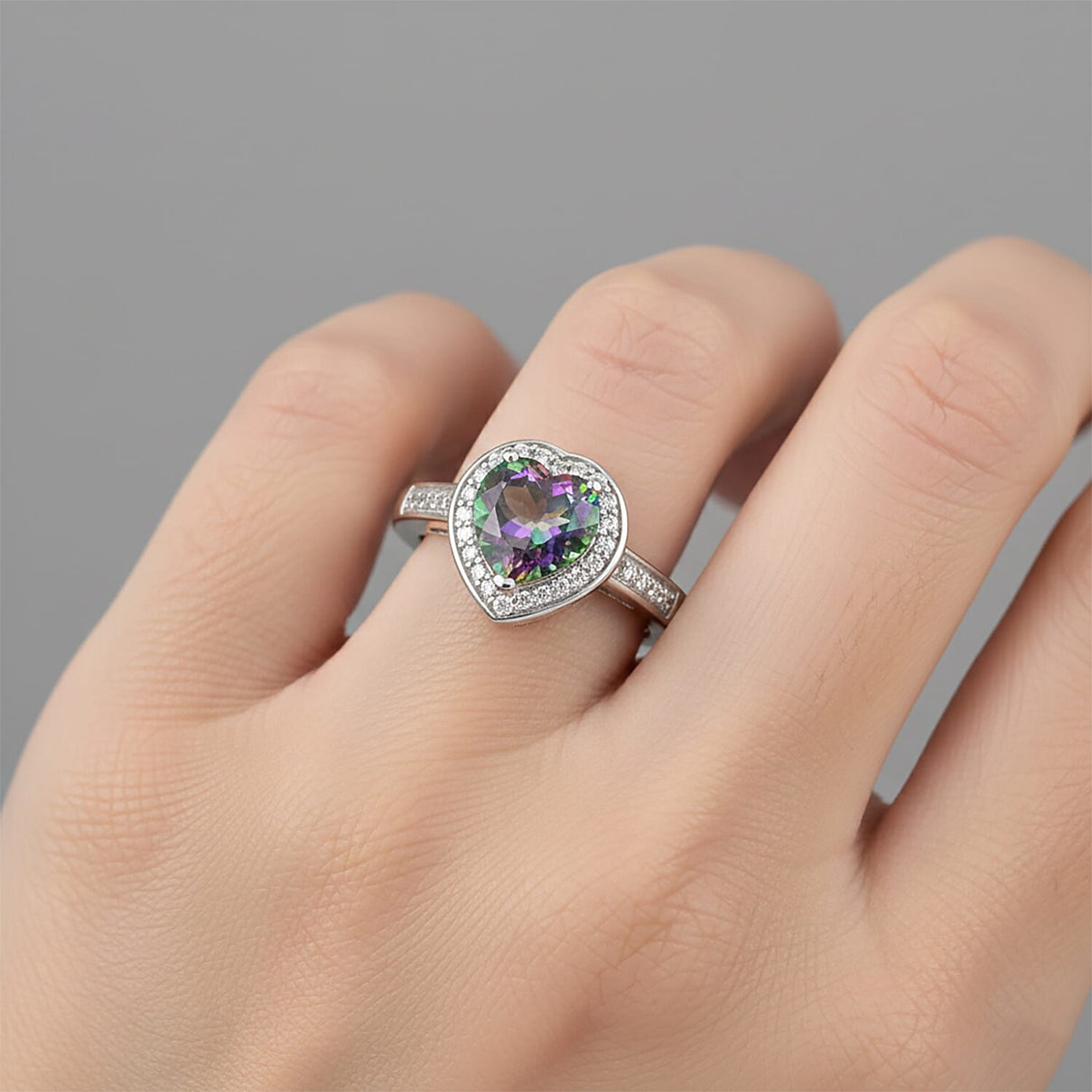 D'Joy Mystic Topaz &amp; White Zircon Heart Ring in Rhodium Overlay Sterling Silver 2.45 Ct. V32514110 2