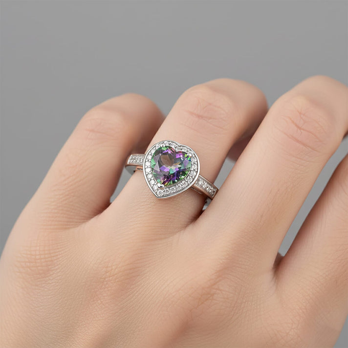 D'Joy Mystic Topaz &amp; White Zircon Heart Ring in Rhodium Overlay Sterling Silver 2.45 Ct. 8505840 2