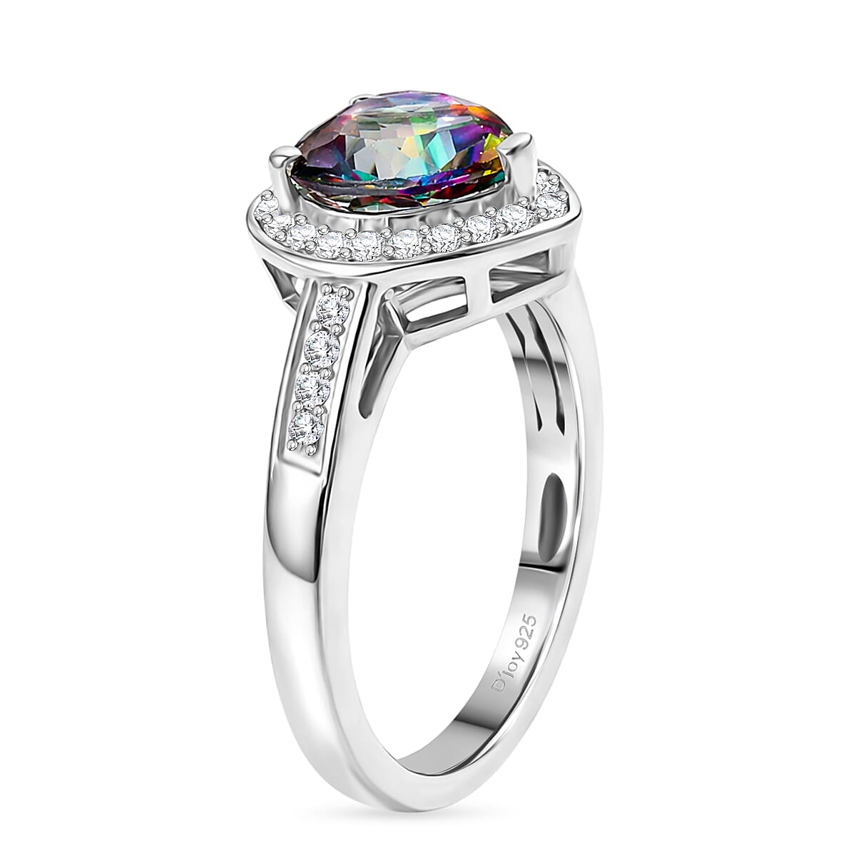 D'Joy Mystic Topaz &amp; White Zircon Heart Ring in Rhodium Overlay Sterling Silver 2.45 Ct. V32514110 4