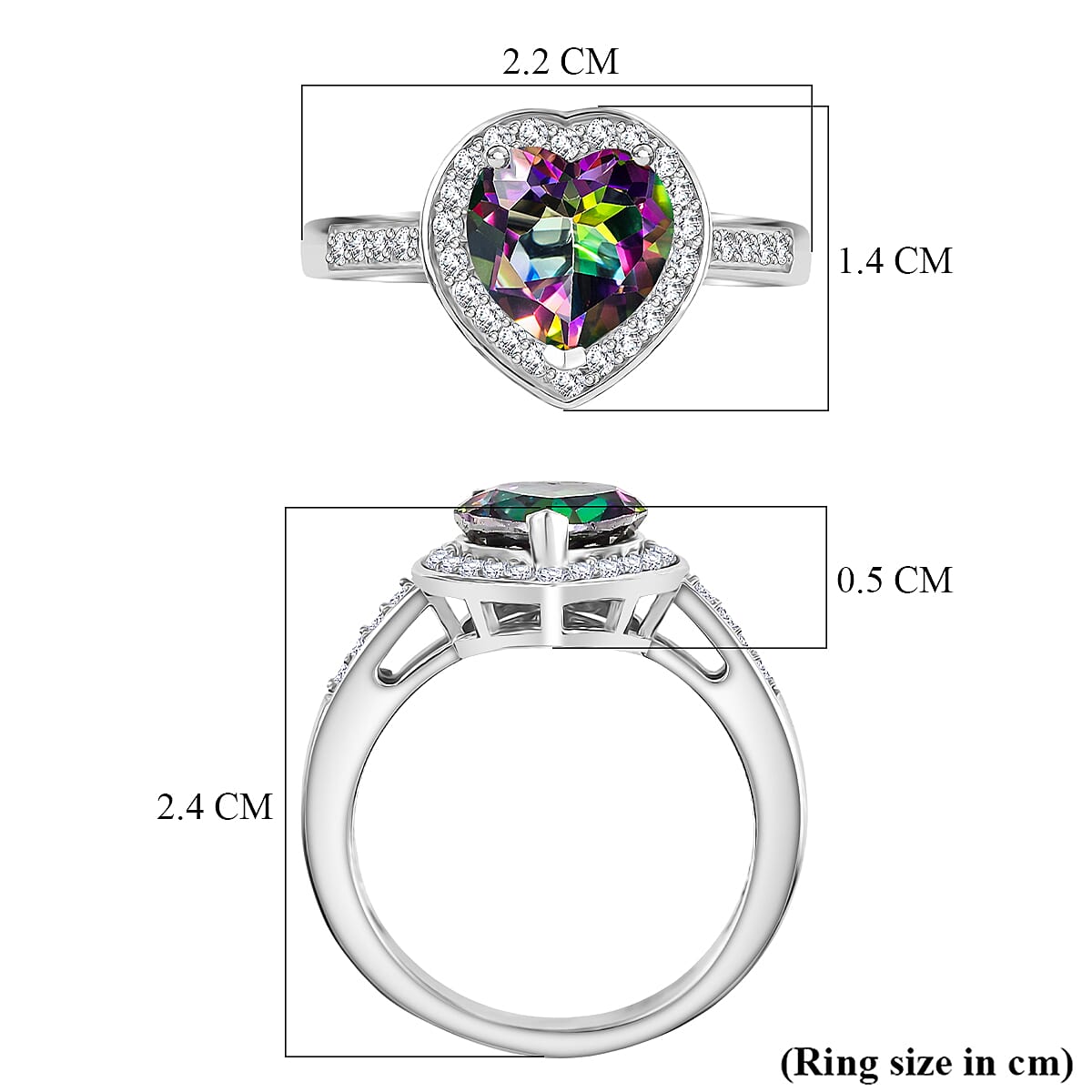 D'Joy Mystic Topaz &amp; White Zircon Heart Ring in Rhodium Overlay Sterling Silver 2.45 Ct. V32514110 6