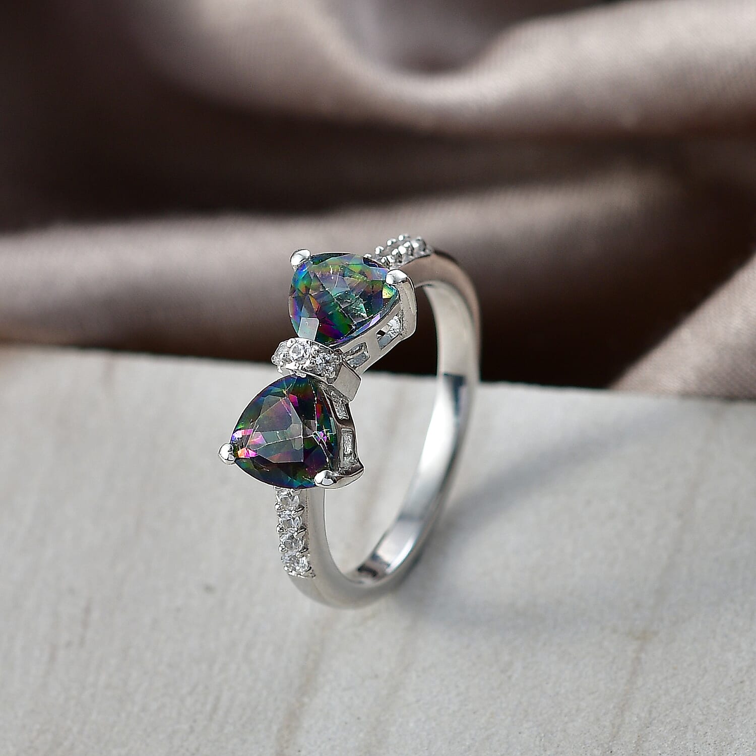 D'Joy Mystic Topaz &amp; White Zircon Twin Sparkle Ring in Platinum Overlay Sterling Silver 1.98 Ct. 8505866 3