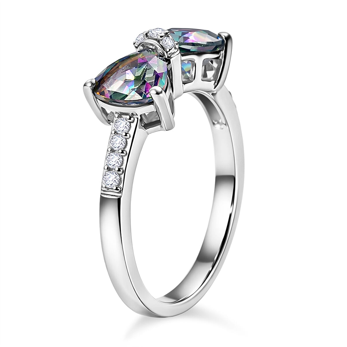 D'Joy Mystic Topaz &amp; White Zircon Twin Sparkle Ring in Platinum Overlay Sterling Silver 1.98 Ct. 8505866 4