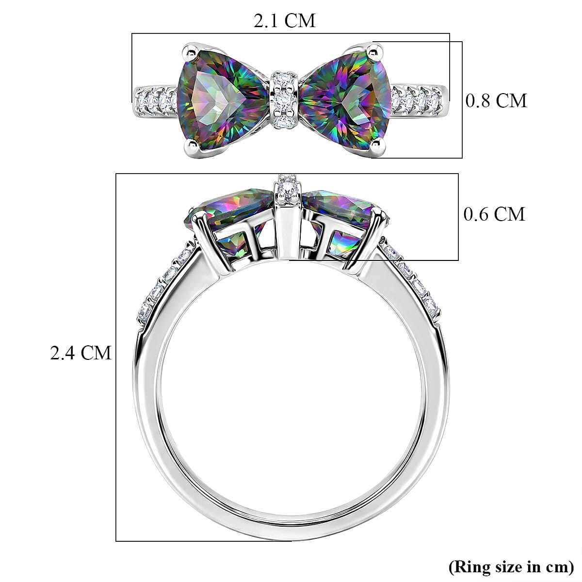 D'Joy Mystic Topaz &amp; White Zircon Twin Sparkle Ring in Platinum Overlay Sterling Silver 1.98 Ct. 8505866 6