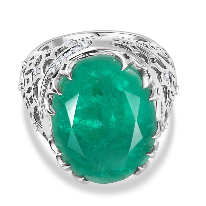 D'Joy Emeraldine Triplet Quartz &amp; White Zircon Filigree Ring in Rhodium Overlay Sterling Silver 19.83 Ct 8505920 1