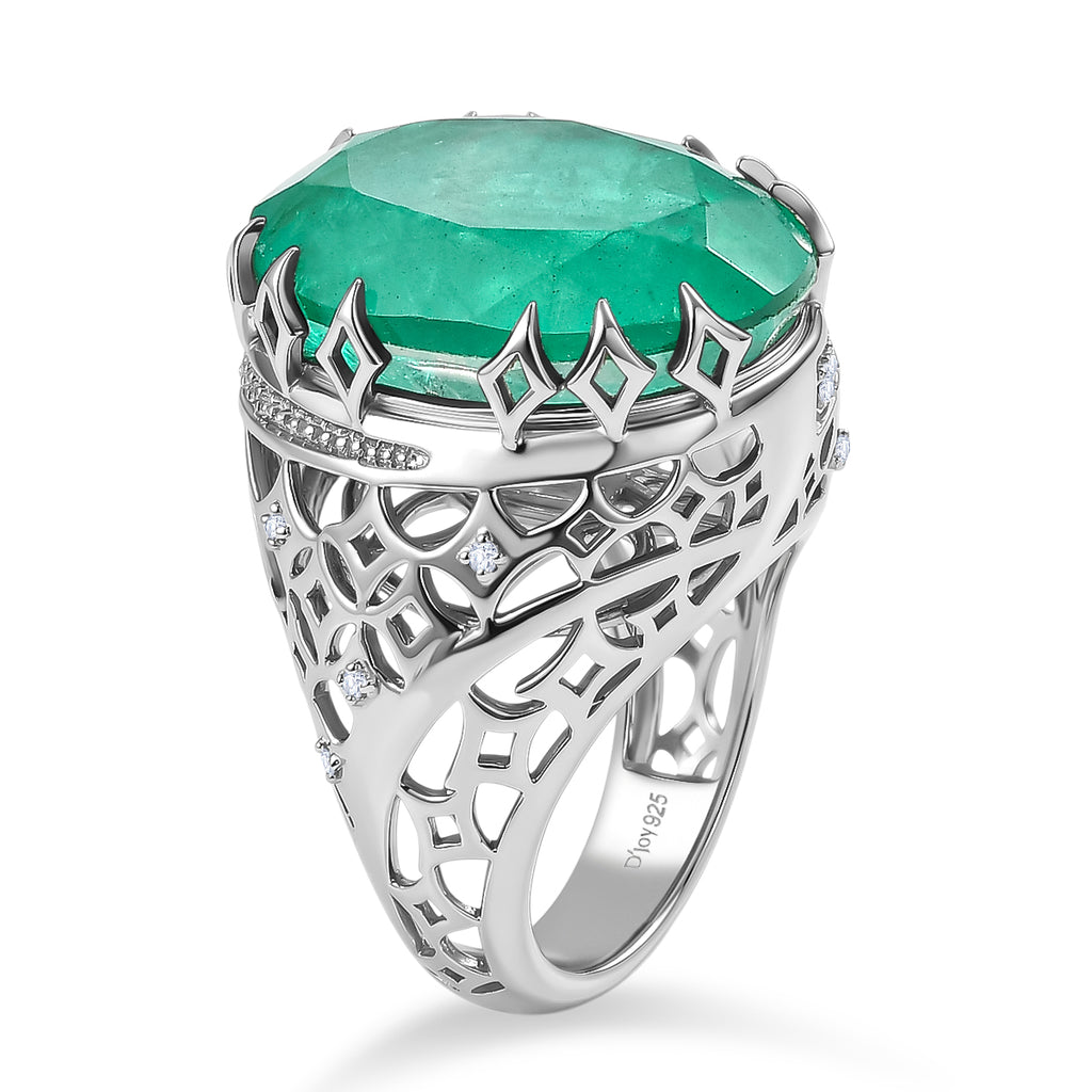 D'Joy Emeraldine Triplet Quartz & White Zircon Filigree Ring in Rhodium Overlay Sterling Silver 19.83 Ct_8505925_3