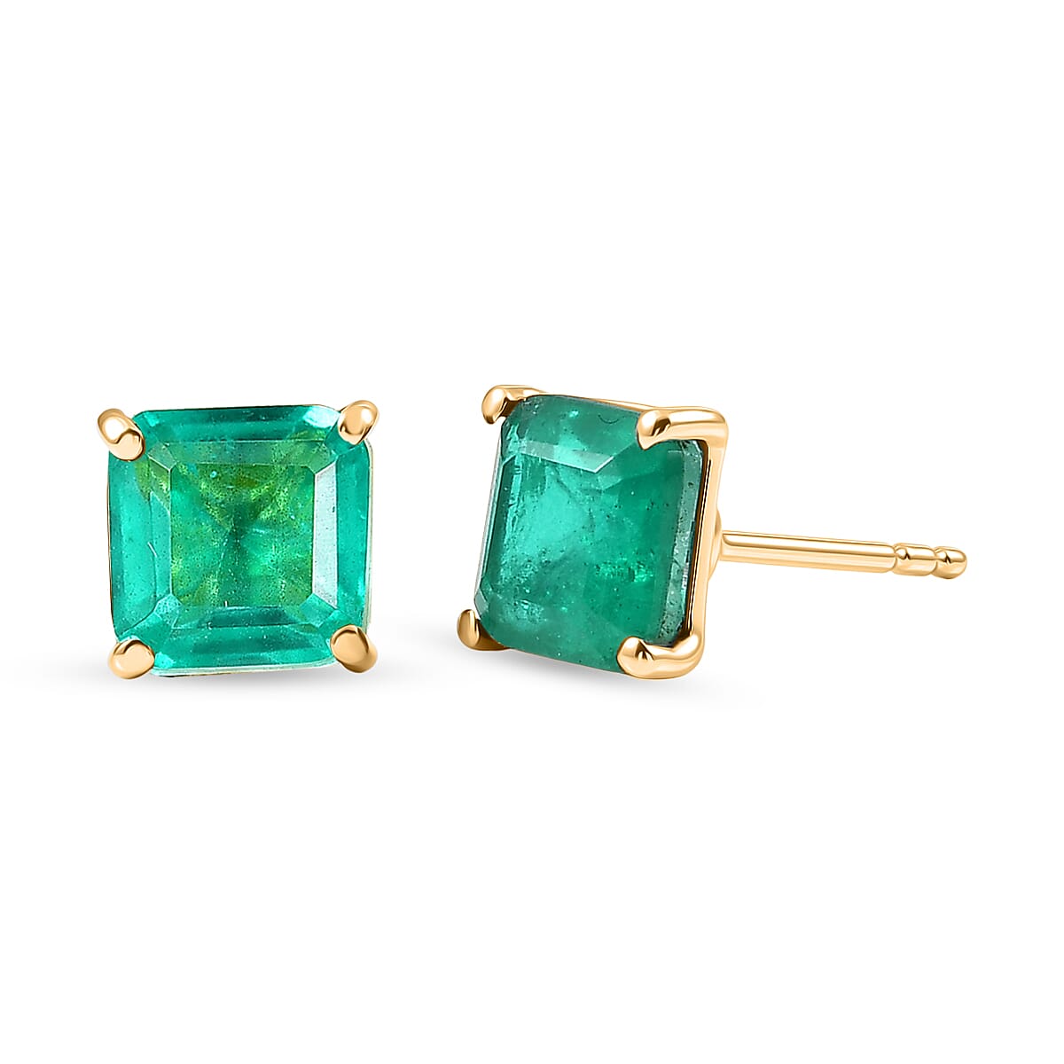 Emeraldine Triplet Quartz Solitaire Stud Push Post Earring in Yellow Gold Plated Sterling Silver 3.35 Ct. V32687573 0