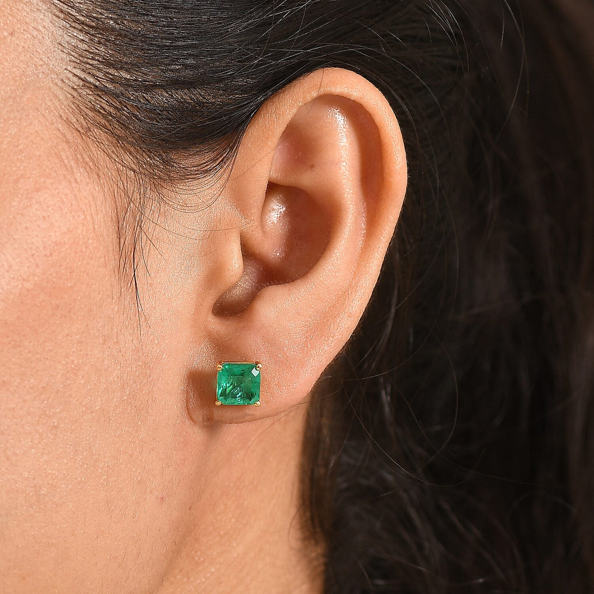 Emeraldine Triplet Quartz Solitaire Stud Push Post Earring in Yellow Gold Plated Sterling Silver 3.35 Ct. V32687573 2