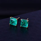 Emeraldine Triplet Quartz Solitaire Stud Push Post Earring in Yellow Gold Plated Sterling Silver 3.35 Ct._8505951_2