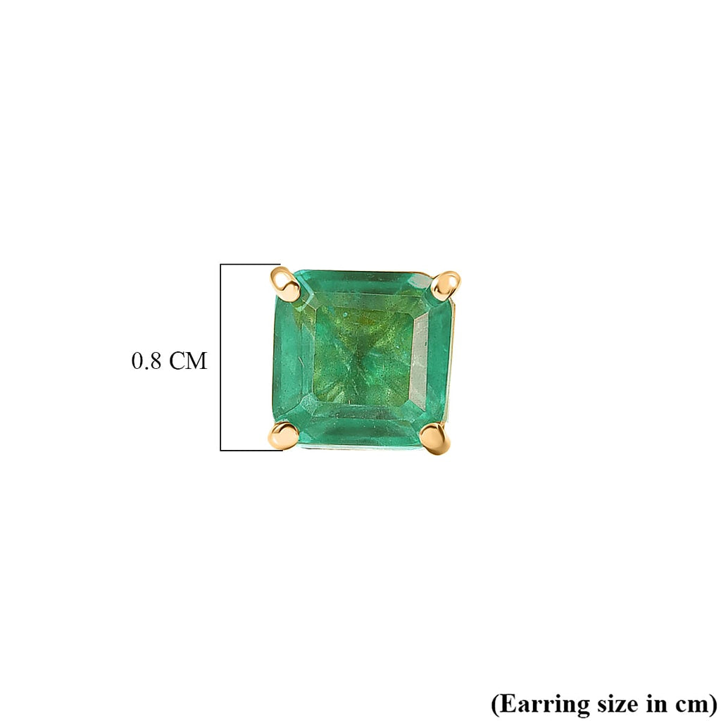 Emeraldine Triplet Quartz Solitaire Stud Push Post Earring in Yellow Gold Plated Sterling Silver 3.35 Ct._8505951_4