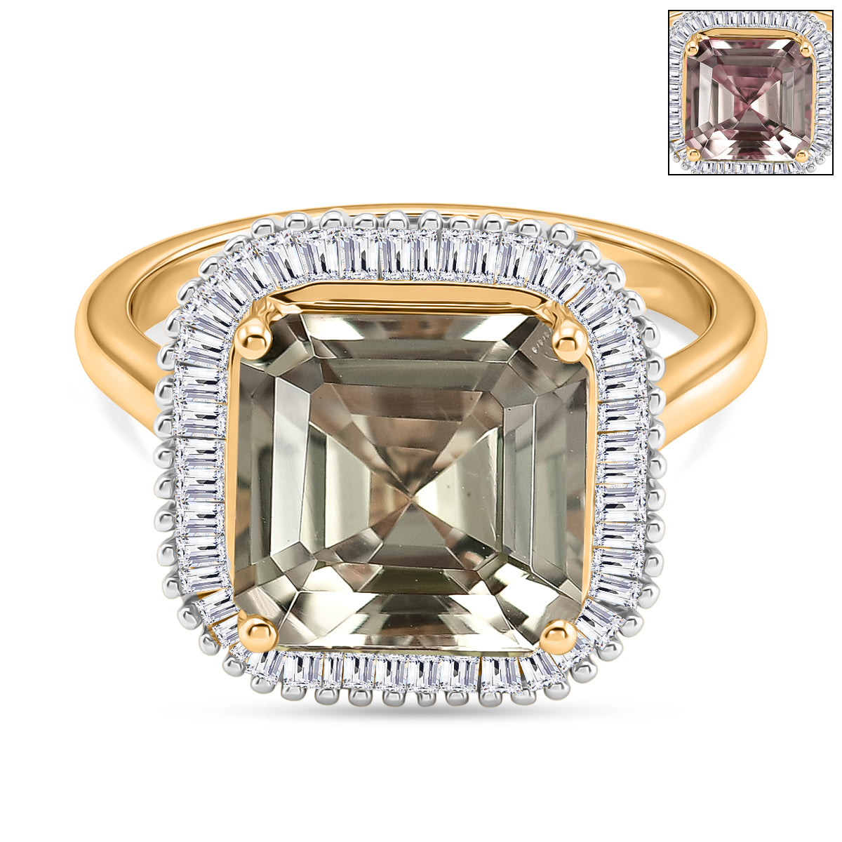 Rhapsody 18K Yellow Gold AAAA Natural Royal Asscher Cut Turkizite &amp; Natural Earth Mined VS-E/F White Diamond Ring 5.14 Ct. Gold Wt 4.80 Gms 8505964 0
