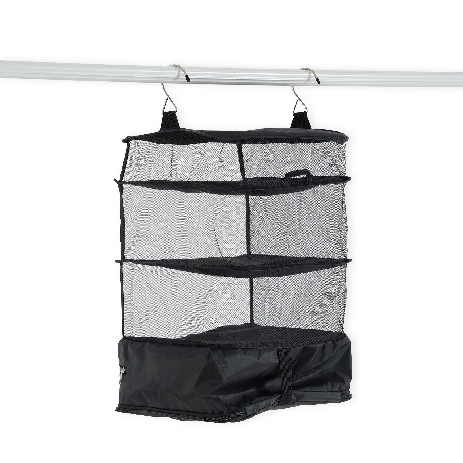 Hanging Travel Luggage Organizer - 3-Tier Portable Wardrobe Shelves &amp; Oxford Cloth Packing Cube (30x23x56cm) - Black 8506327 3