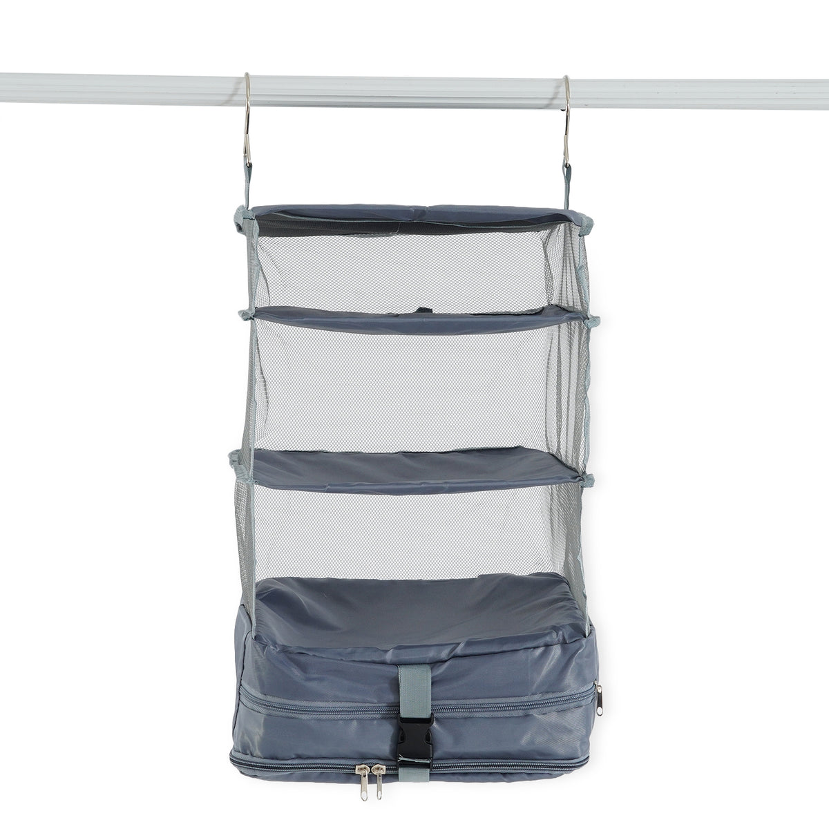 Hanging Wardrobe Organizer - 3-Tier Wardrobe Shelves &amp; Oxford Cloth Packing Cube (30x23x56cm) - Grey V32646304 3
