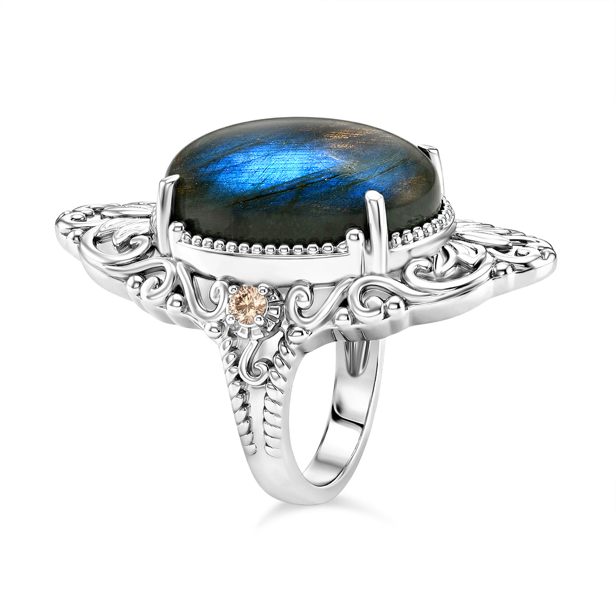 EverTrue - Labradorite &amp; Champagne Cubic Zirconia Ring 18.37 Ct. V32513670 4