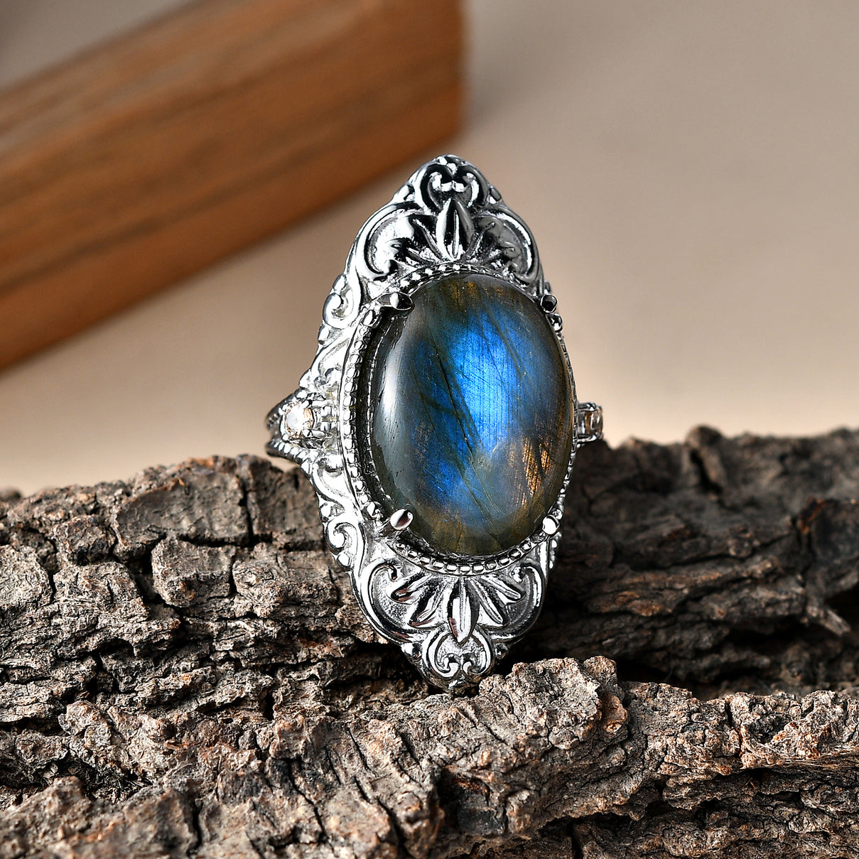 EverTrue - Labradorite &amp; Champagne Cubic Zirconia Ring 18.37 Ct. V32515342 3