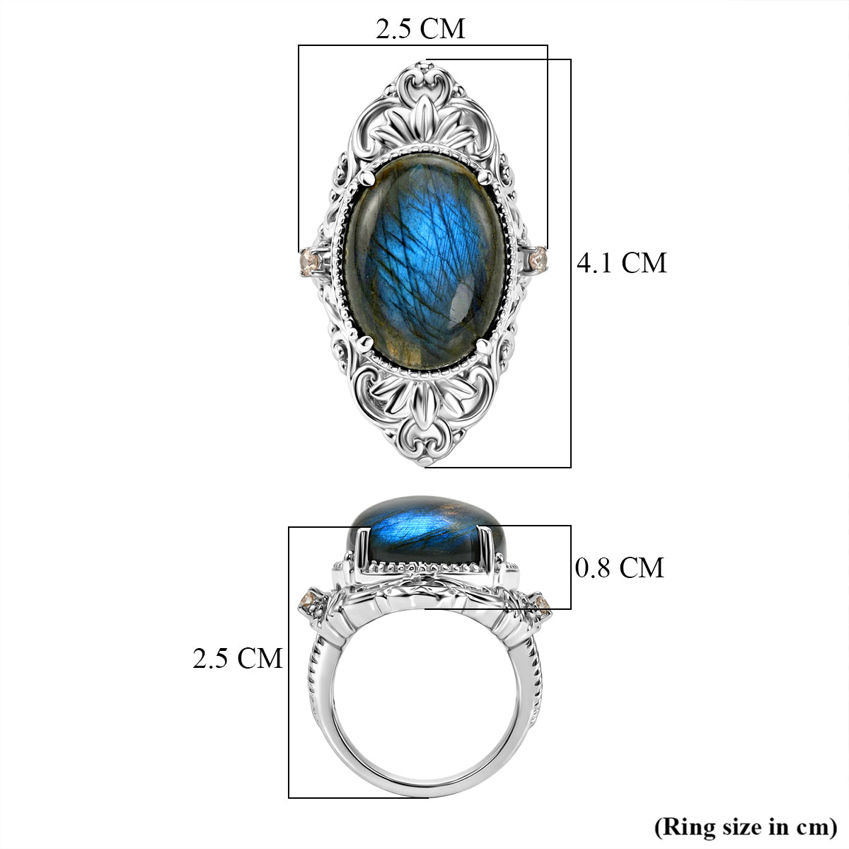 EverTrue - Labradorite &amp; Champagne Cubic Zirconia Ring 18.37 Ct. V32512937 6